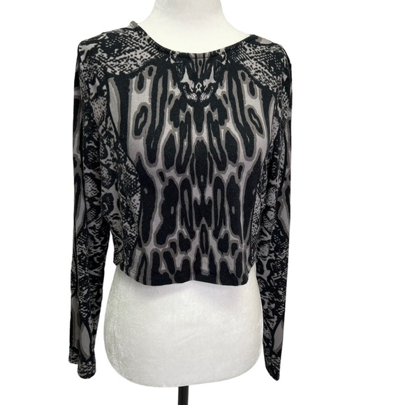 Kardashian Kollection Long Sleeve Cropped Top Animal Print Size L - Picture 4 of 13